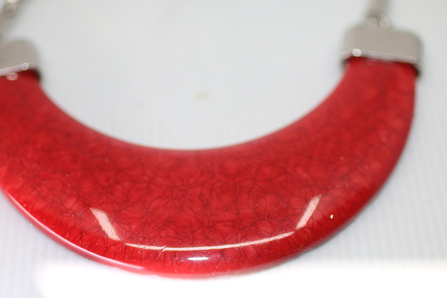 Vintage Red Crescent Statement Necklace Marbled Resin Bib
