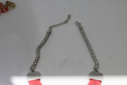 Vintage Red Crescent Statement Necklace Marbled Resin Bib