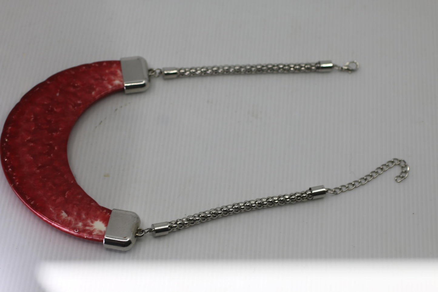 Vintage Red Crescent Statement Necklace Marbled Resin Bib