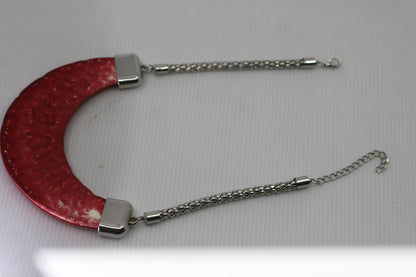 Vintage Red Crescent Statement Necklace Marbled Resin Bib