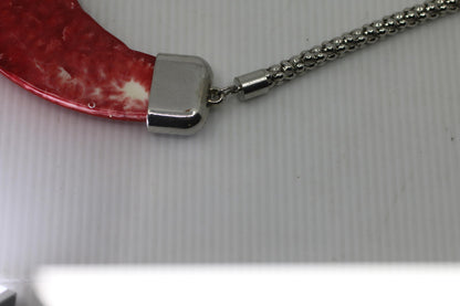 Vintage Red Crescent Statement Necklace Marbled Resin Bib