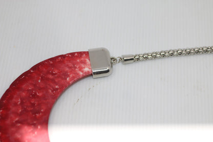 Vintage Red Crescent Statement Necklace Marbled Resin Bib