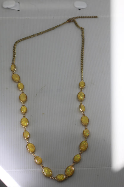Vintage Yellow Opal Necklace Gold Tone Oval Faceted Necklace