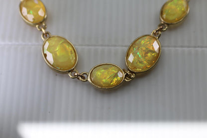 Vintage Yellow Opal Necklace Gold Tone Oval Faceted Necklace