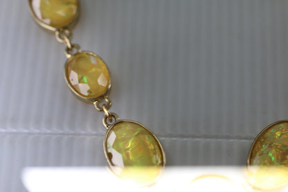Vintage Yellow Opal Necklace Gold Tone Oval Faceted Necklace