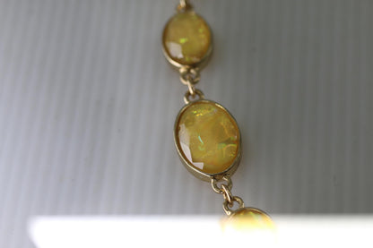 Vintage Yellow Opal Necklace Gold Tone Oval Faceted Necklace