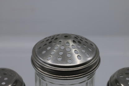 Vtg Restaurant Style Herb Parmesan Cheese Shaker Jar Chrome & Ribbed Glass
