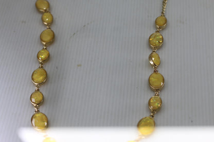 Vintage Yellow Opal Necklace Gold Tone Oval Faceted Necklace