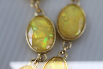 Vintage Yellow Opal Necklace Gold Tone Oval Faceted Necklace