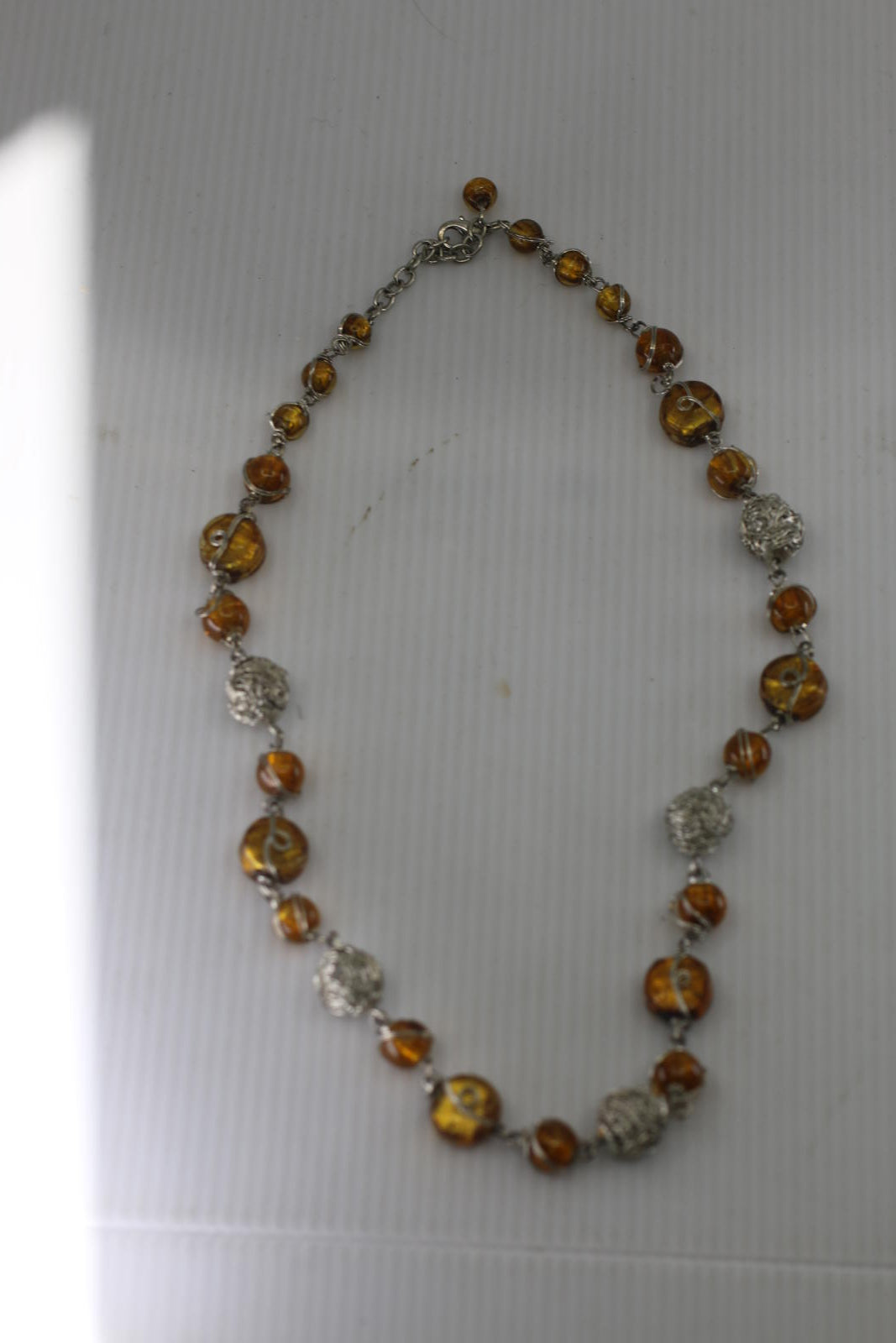 Handmade Amber Bead Necklace Silver Wire Artisan Necklace