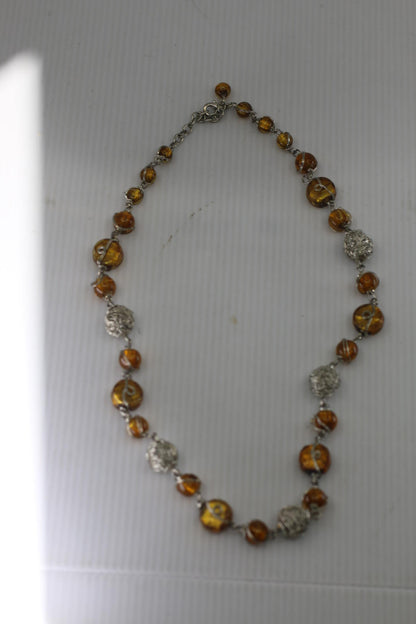Handmade Amber Bead Necklace Silver Wire Artisan Necklace