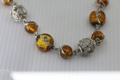 Handmade Amber Bead Necklace Silver Wire Artisan Necklace