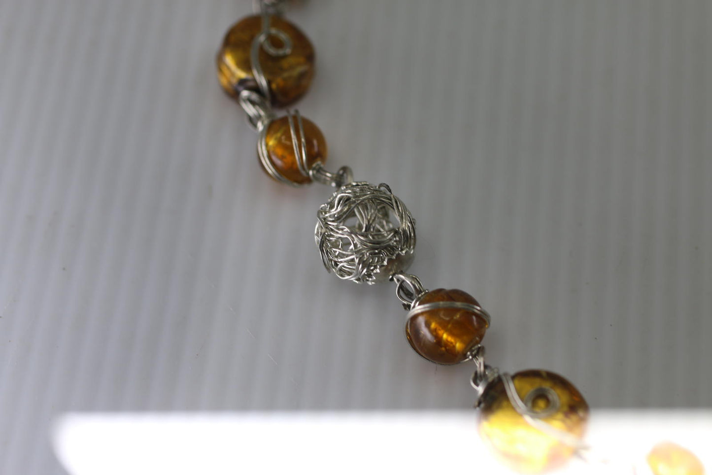 Handmade Amber Bead Necklace Silver Wire Artisan Necklace