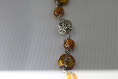 Handmade Amber Bead Necklace Silver Wire Artisan Necklace