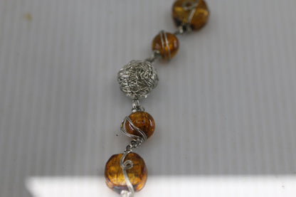Handmade Amber Bead Necklace Silver Wire Artisan Necklace