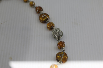 Handmade Amber Bead Necklace Silver Wire Artisan Necklace