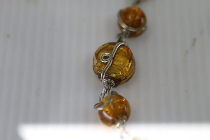 Handmade Amber Bead Necklace Silver Wire Artisan Necklace
