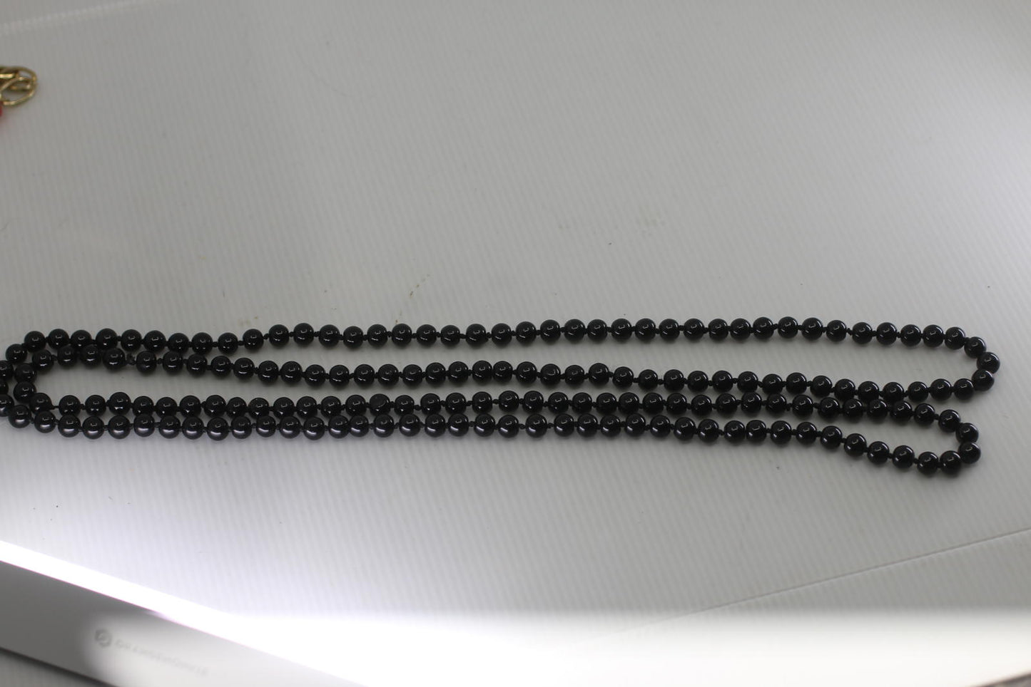 Vintage Black Glass Bead Necklace Long Knotted Strand Style