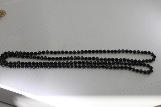 Vintage Black Glass Bead Necklace Long Knotted Strand Style