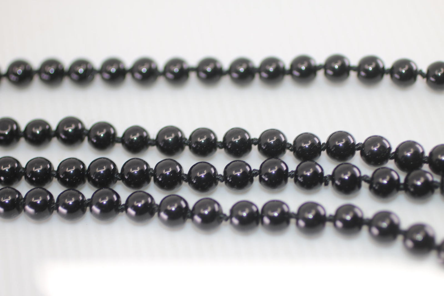 Vintage Black Glass Bead Necklace Long Knotted Strand Style