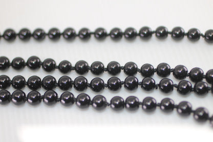 Vintage Black Glass Bead Necklace Long Knotted Strand Style