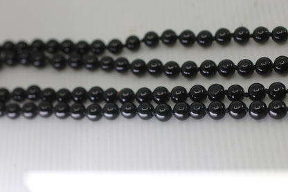 Vintage Black Glass Bead Necklace Long Knotted Strand Style