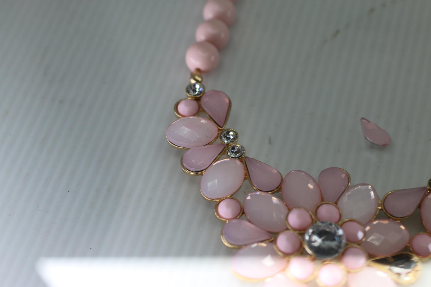 Pink Floral Statement Necklace Gold Tone Rhinestone Flower