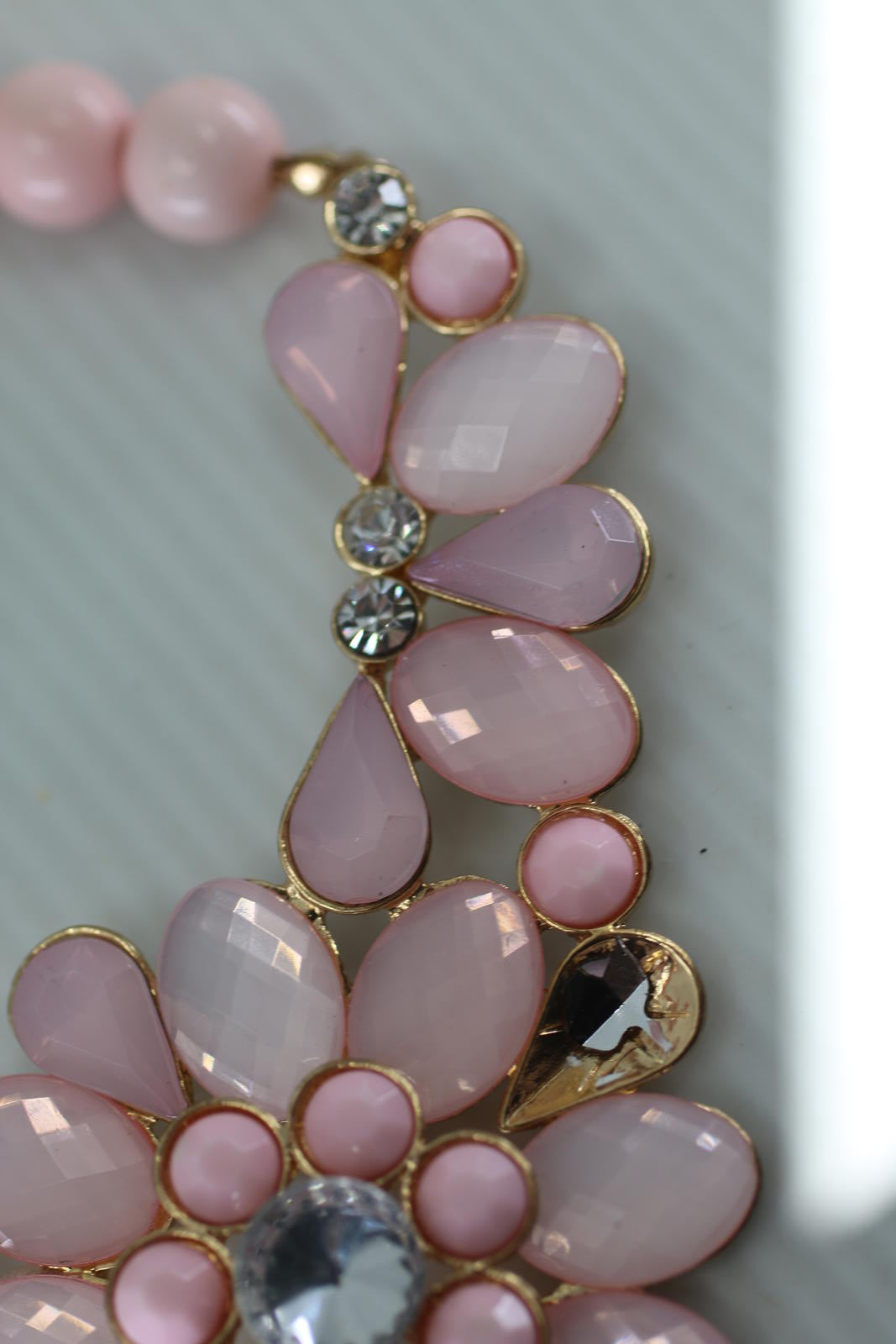 Pink Floral Statement Necklace Gold Tone Rhinestone Flower