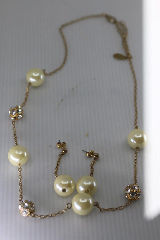 Bijoux Ternier Faux Pearl Necklace & Earrings Set Gold Tone