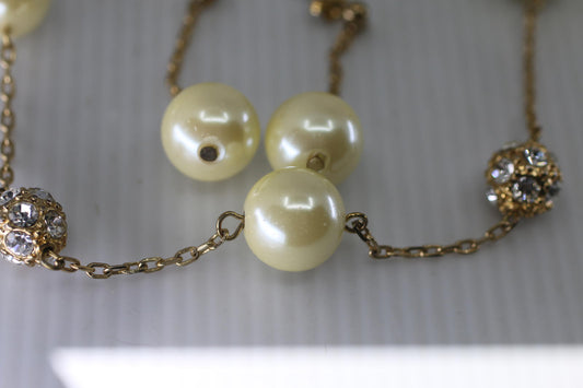 Bijoux Ternier Faux Pearl Necklace & Earrings Set Gold Tone