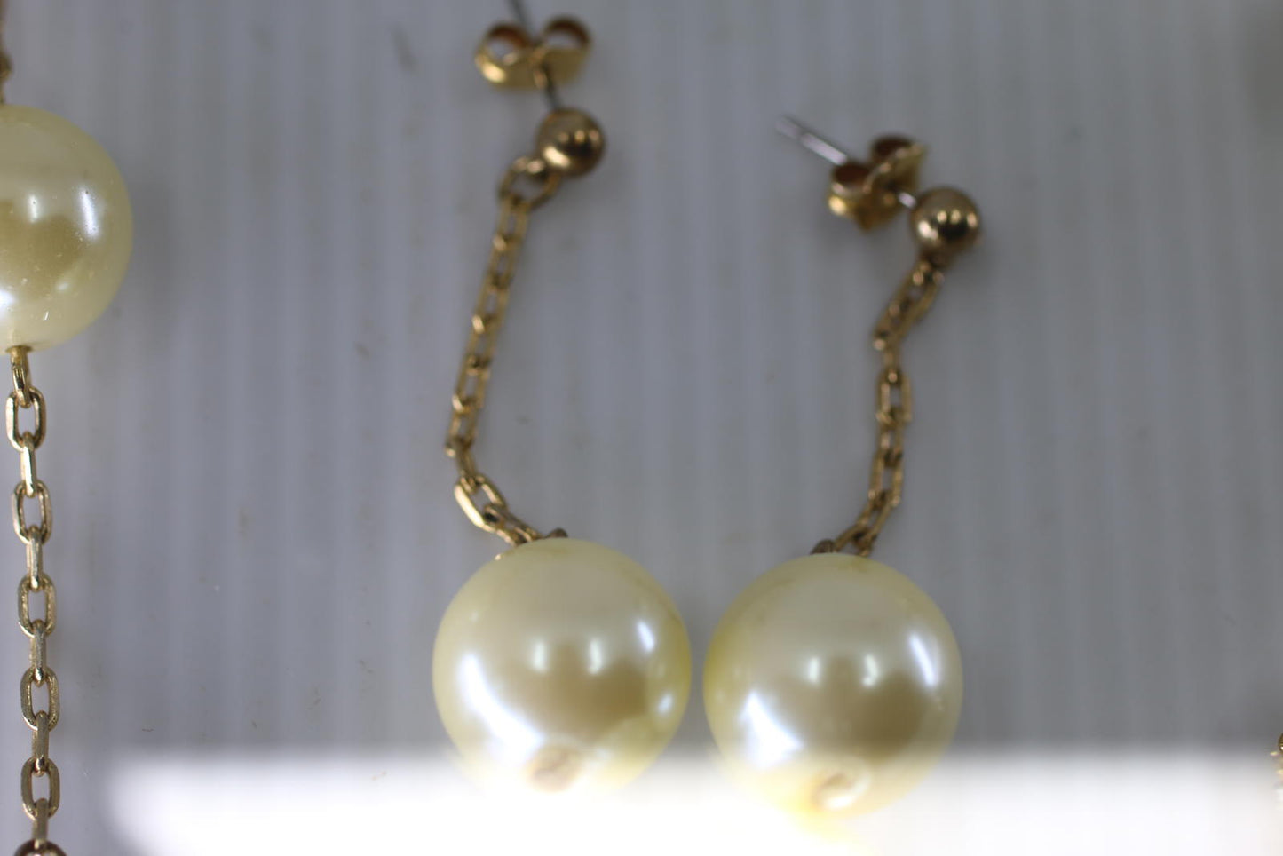 Bijoux Ternier Faux Pearl Necklace & Earrings Set Gold Tone