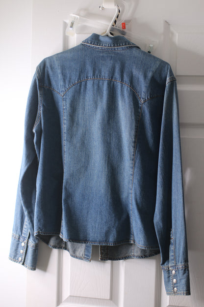 Levi's Women's Vintage 90s Denim Blue Long Sleeve Shirt Pockets Logo Size XL