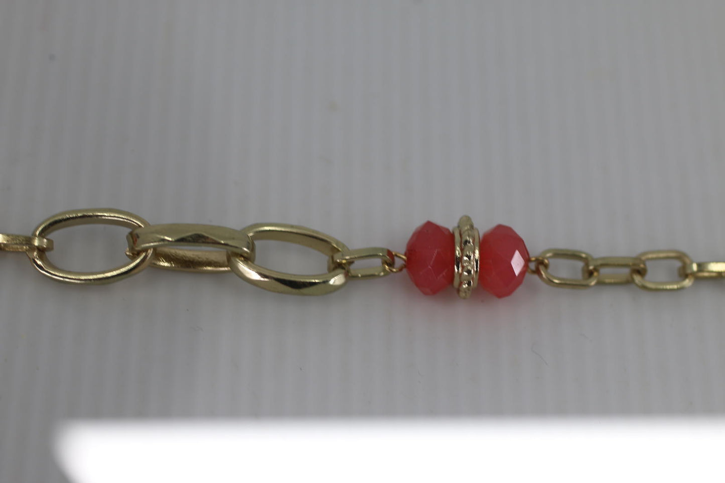 VTG Gold Tone Red Glass Bead Necklace Geometric Stone Chain