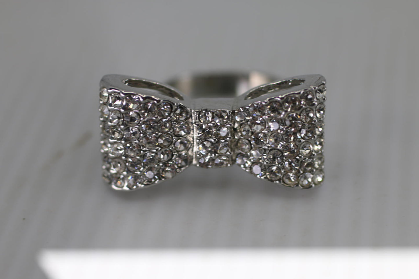 Rhinestone Bow Ring Silver Tone Statement Bow Tie Ring