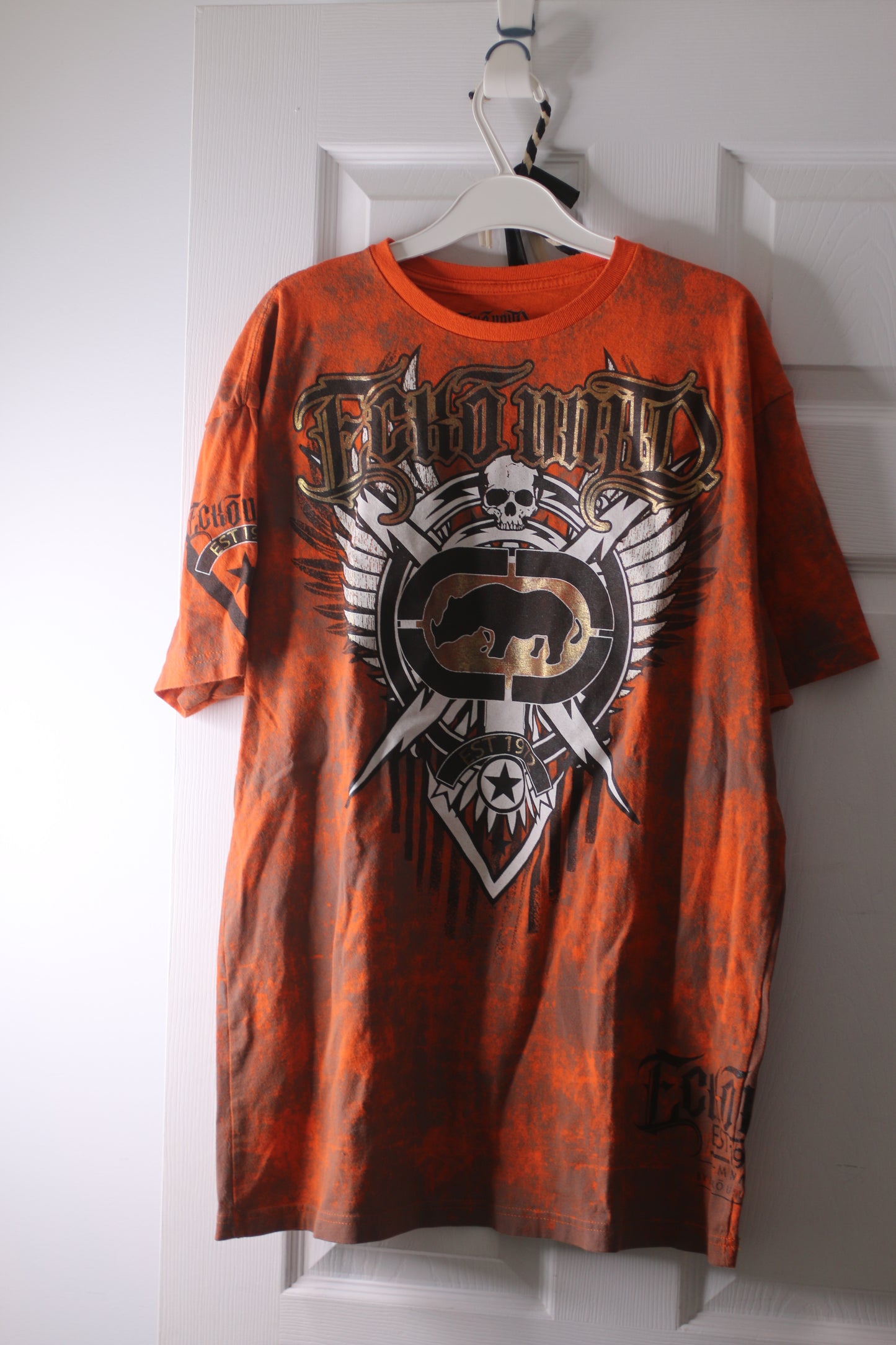 T-SHIRT-ECKO UNLTD BLACK GRAPHIC-MEN'S X-large SIZE Orange nice