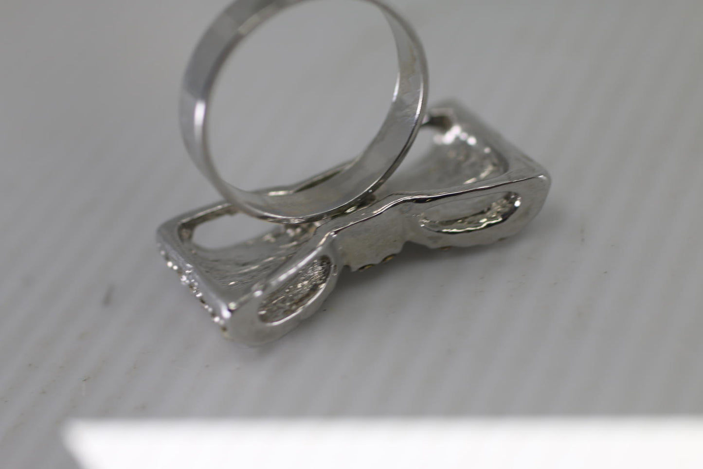 Rhinestone Bow Ring Silver Tone Statement Bow Tie Ring