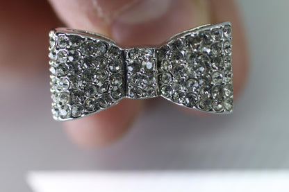 Rhinestone Bow Ring Silver Tone Statement Bow Tie Ring