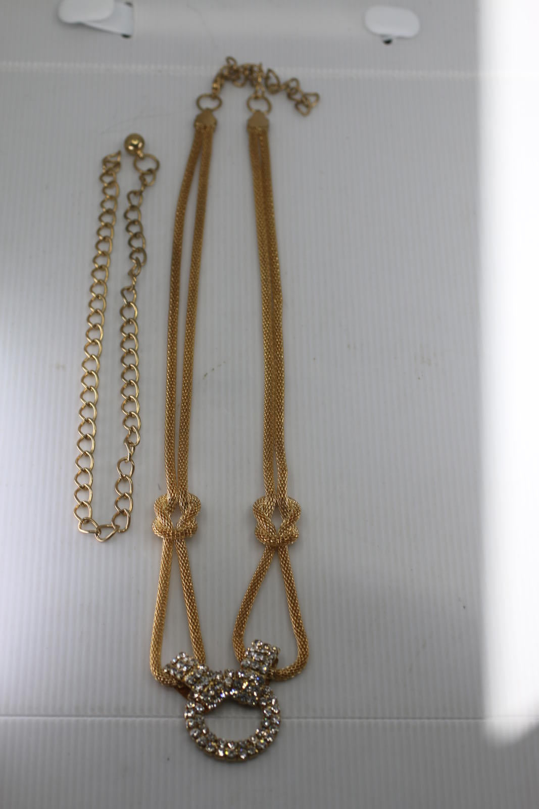 Vintage Gold Tone Multi Necklace Rhinestone Circle Pendant