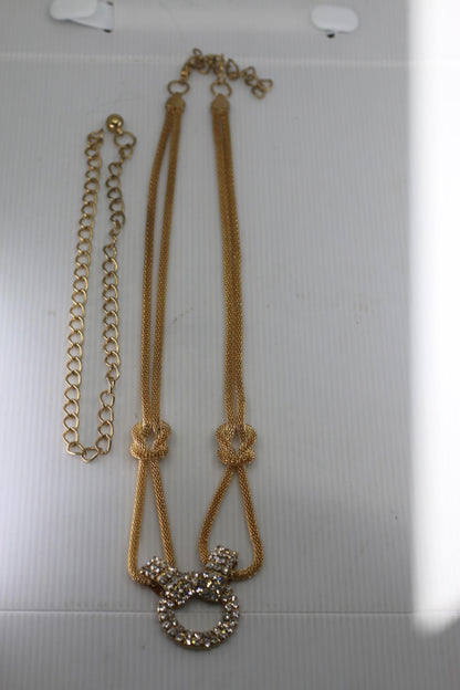 Vintage Gold Tone Multi Necklace Rhinestone Circle Pendant