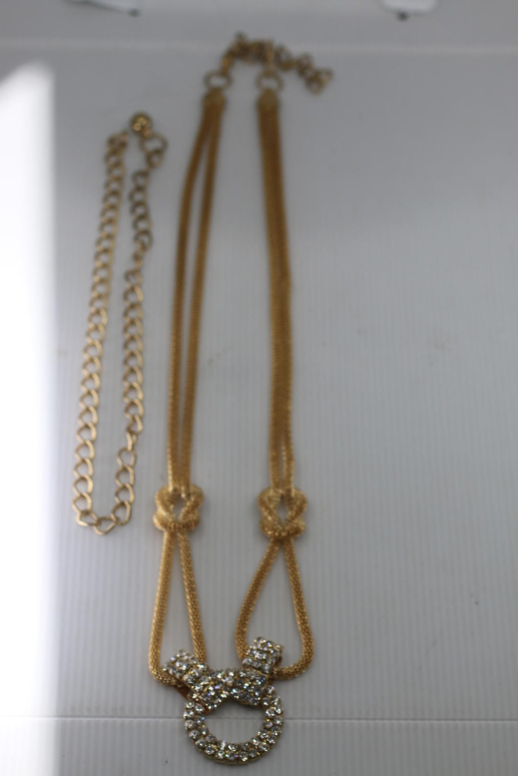 Vintage Gold Tone Multi Necklace Rhinestone Circle Pendant