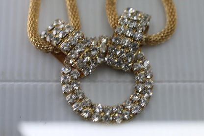 Vintage Gold Tone Multi Necklace Rhinestone Circle Pendant
