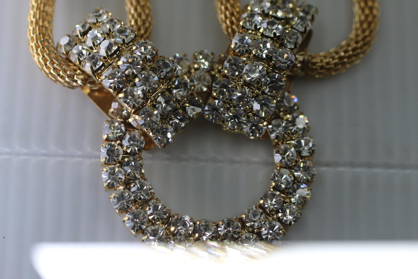 Vintage Gold Tone Multi Necklace Rhinestone Circle Pendant