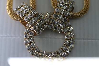 Vintage Gold Tone Multi Necklace Rhinestone Circle Pendant