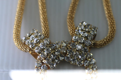 Vintage Gold Tone Multi Necklace Rhinestone Circle Pendant