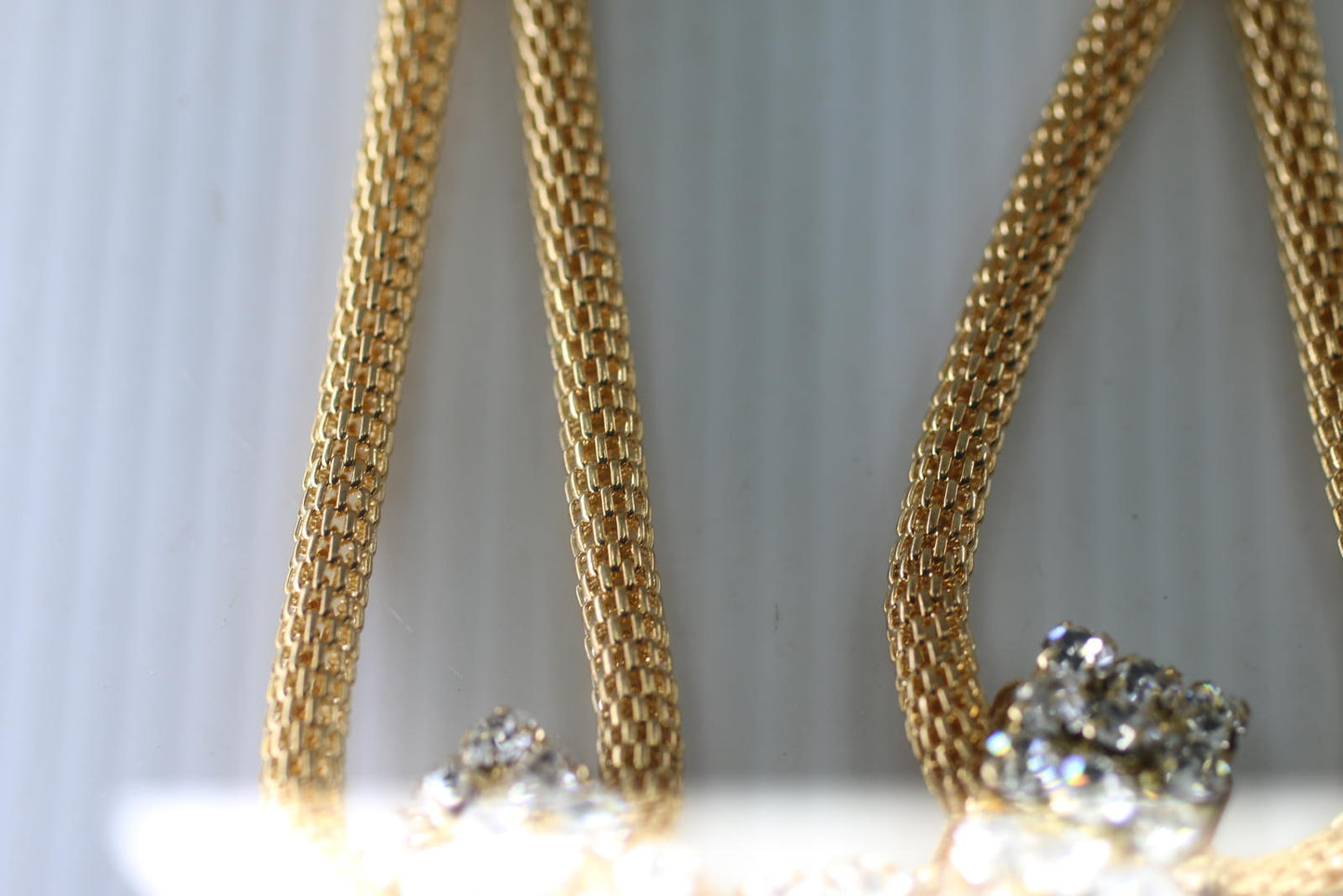 Vintage Gold Tone Multi Necklace Rhinestone Circle Pendant