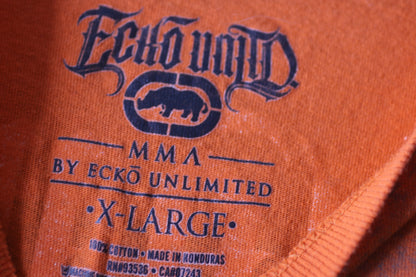 T-SHIRT-ECKO UNLTD BLACK GRAPHIC-MEN'S X-large SIZE Orange nice