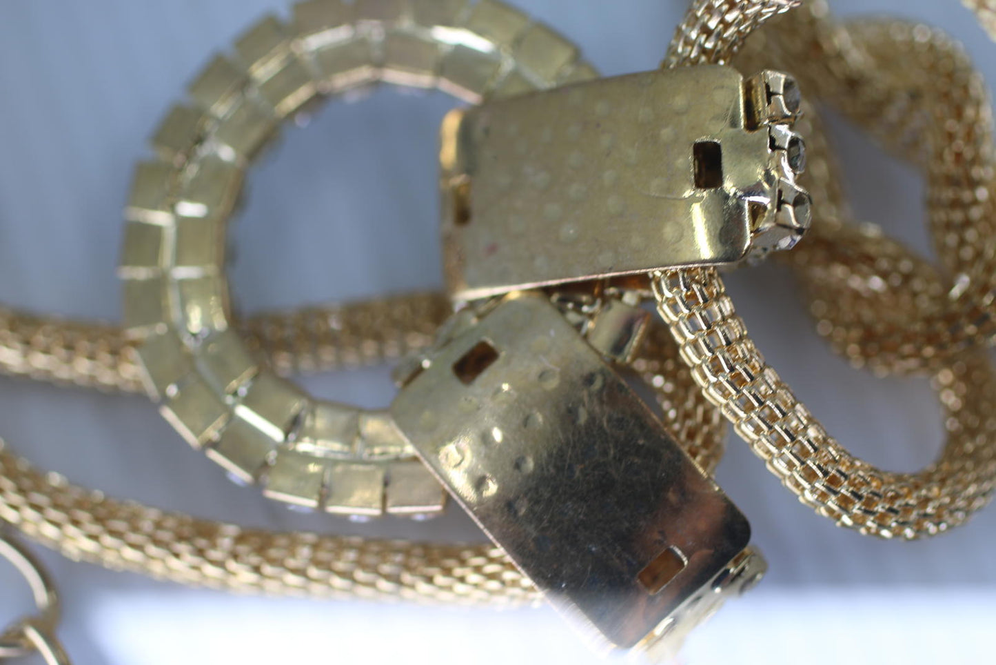 Vintage Gold Tone Multi Necklace Rhinestone Circle Pendant