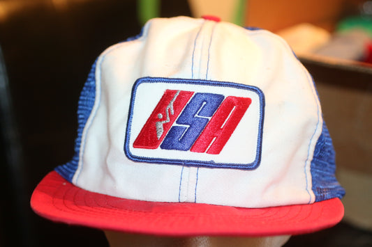 Vintage USA Trucker Hat Red White Blue – Mesh Back – Patriotic Cap