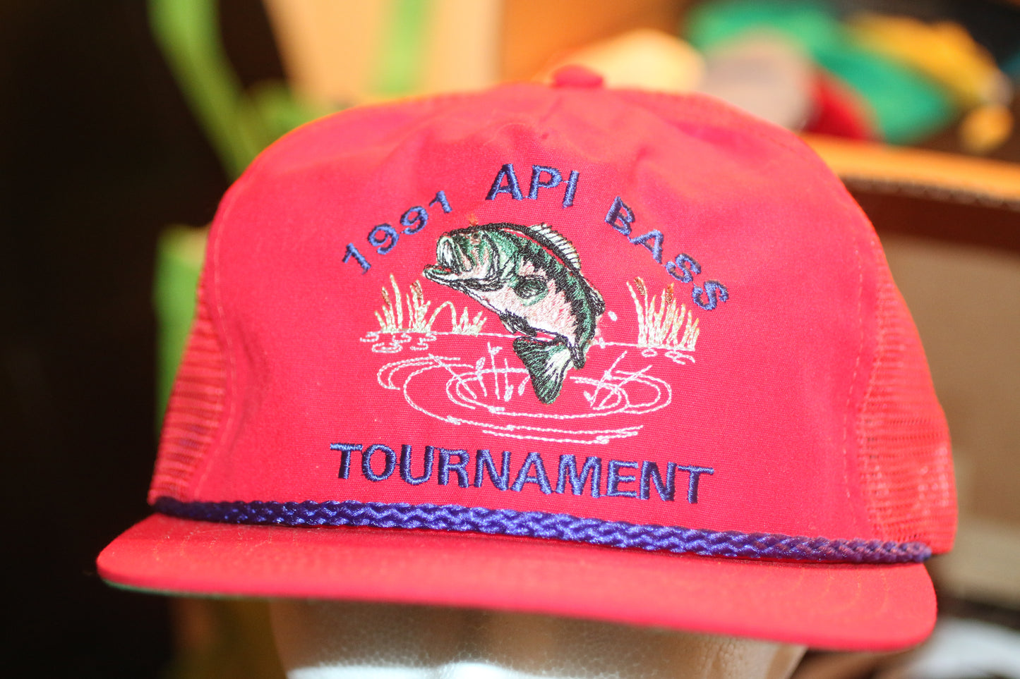 Vintage 1991 API Bass Tournament Trucker Hat – Red Rope Snapback – Made in USA