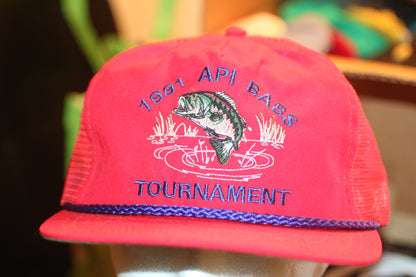 Vintage 1991 API Bass Tournament Trucker Hat – Red Rope Snapback – Made in USA